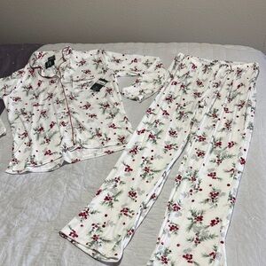 Laura Ashley Women's Pajama Set - White with Red and Green Floral